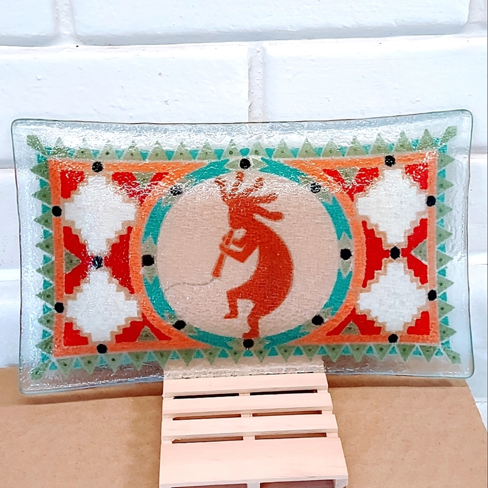 KOKOPELLI FUSED GLASS TRAY SIGNED BY PEGGY KARR RETIRED 2002 - Picture 2 of 9